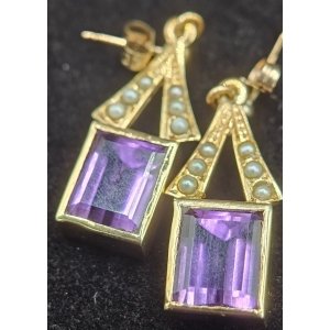 vintage amethyst seed pearl earrings